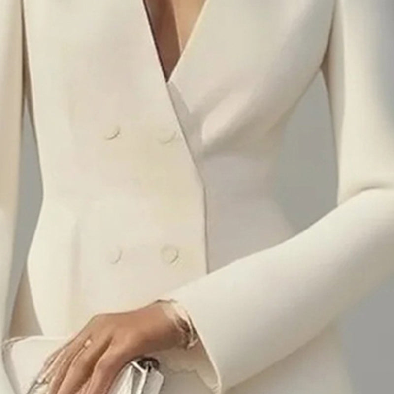 Women's Solid Color Deep V-Neck Dress Button Front A-Line Midi Dress For Formal Occasions